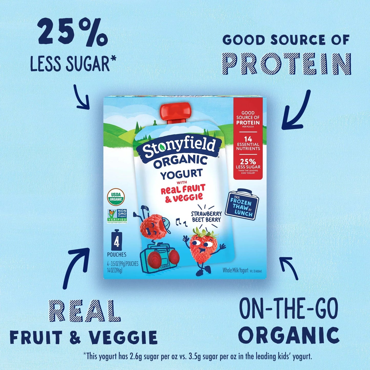 Stonyfield Organic Kids Whole Milk Yogurt Pouches, Strawberry Beet Berry, 3.5 oz., 4 Count