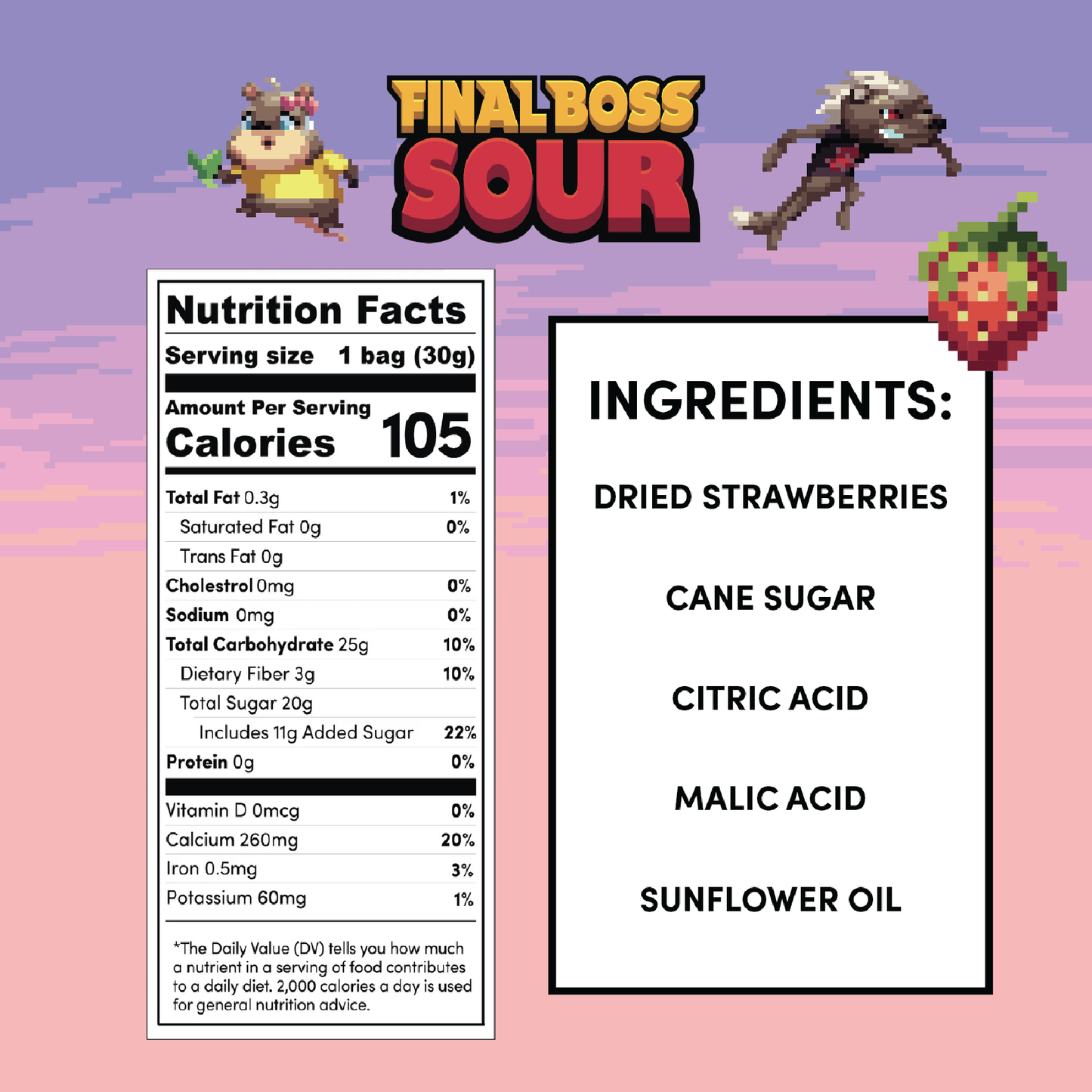 Sour Boss Level 1 Strawberries (12 pack) Dried Fruit Sour Snack