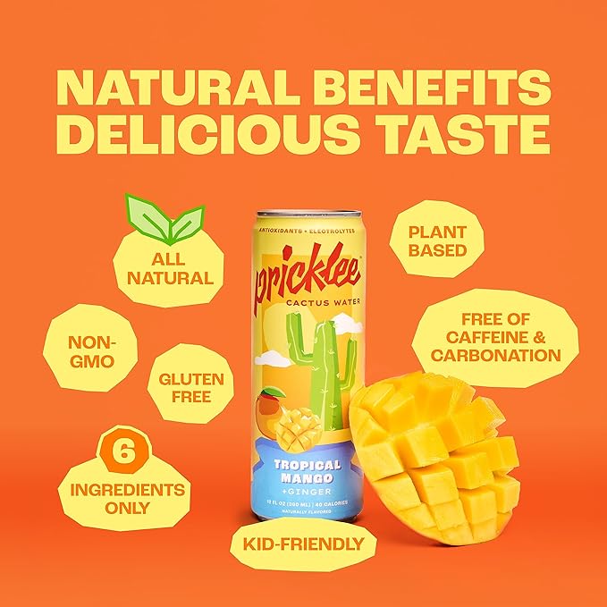 Pricklee Cactus Water Tropical Mango + Ginger, 12 oz
