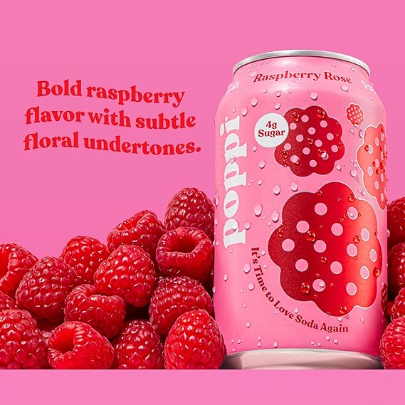 Poppi Prebiotic Rasbery Rose Soda, 4 Count