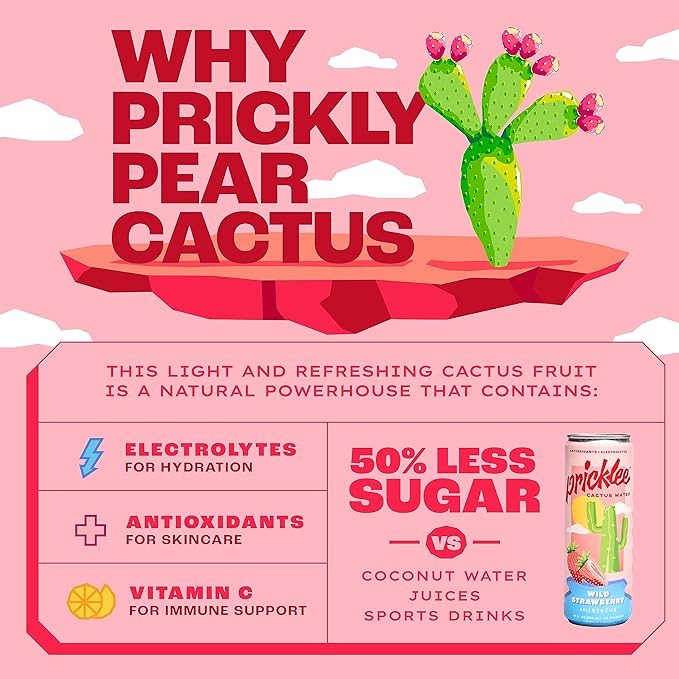 Pricklee Cactus Water Wild Strawberry + Hibiscus, 12 oz