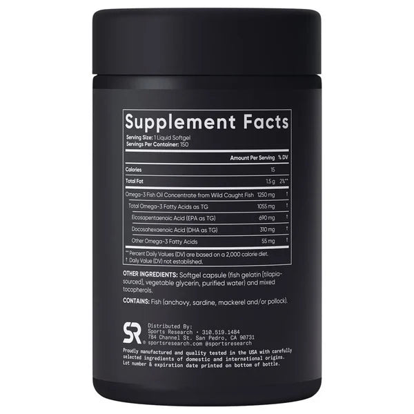 Sports Research Triple Strength Omega-3 Fish Oil, 150 Fish Softgels