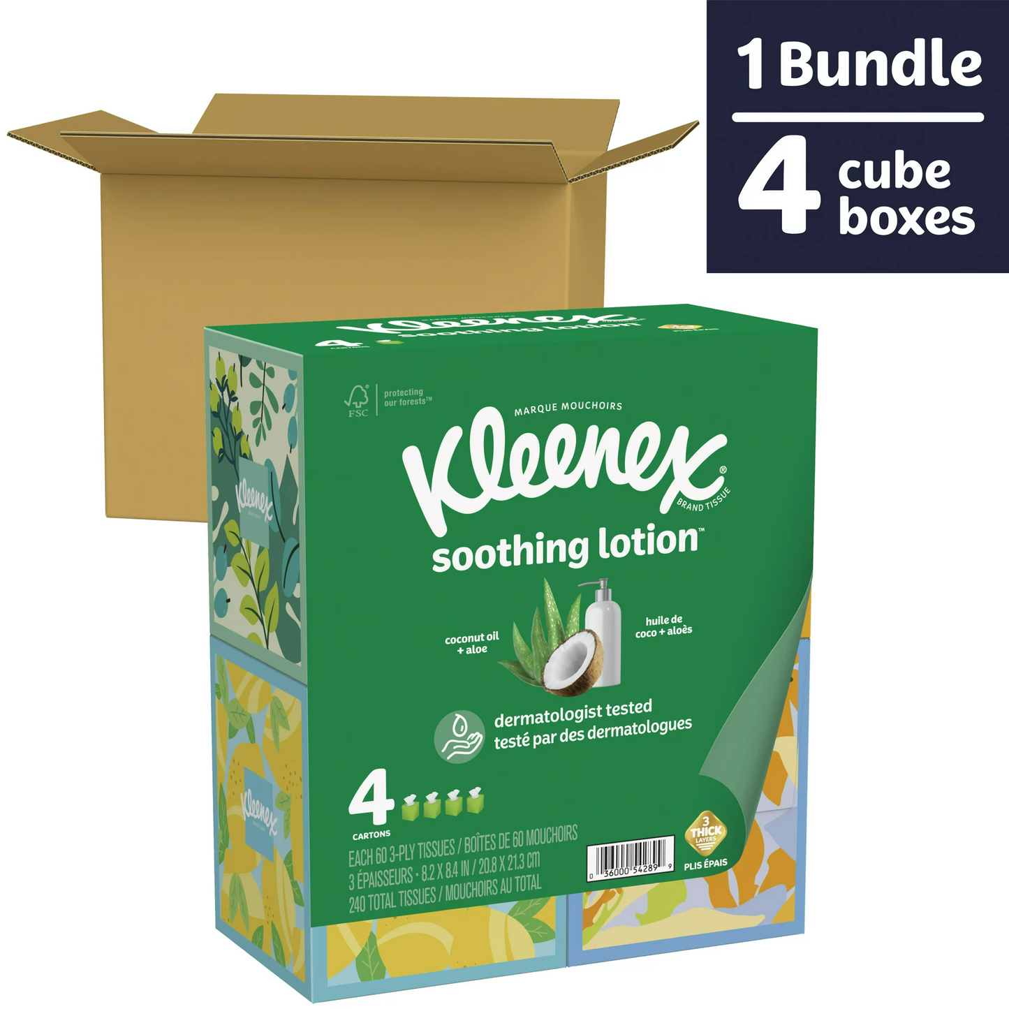 Kleenex Soothing Lotion Coconut Oil Facial Tissues, 4 Count