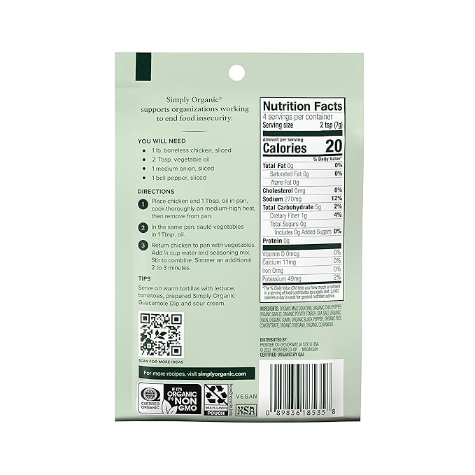 Simply Organic Fajita Seasoning Mix, 1.1 oz