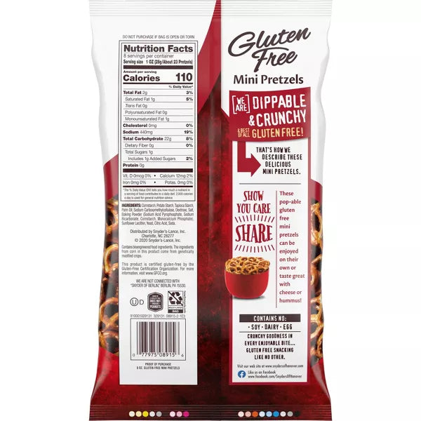 Snyder's of Hanover Gluten Free Mini Pretzel, 8 oz