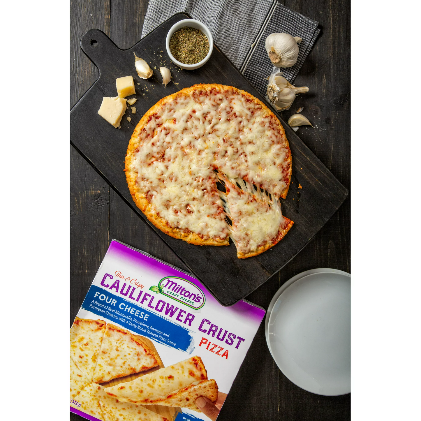 Milton's Frozen Four Cheese Cauliflower Thin Crust Pizza, 11 oz