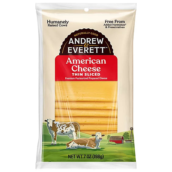 Andrew & Everett Sliced Yellow American Cheese, 7 oz