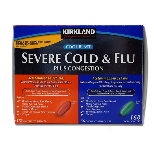 Kirkland Signature Severe Cold Flu Plus Congestion Day Night, 168 Capsules