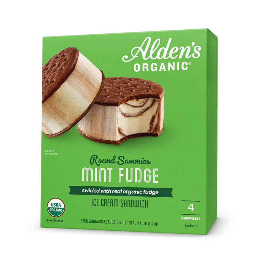 Alden's Organic Mint Fudge Round Ice Cream Sandwich 14 oz
