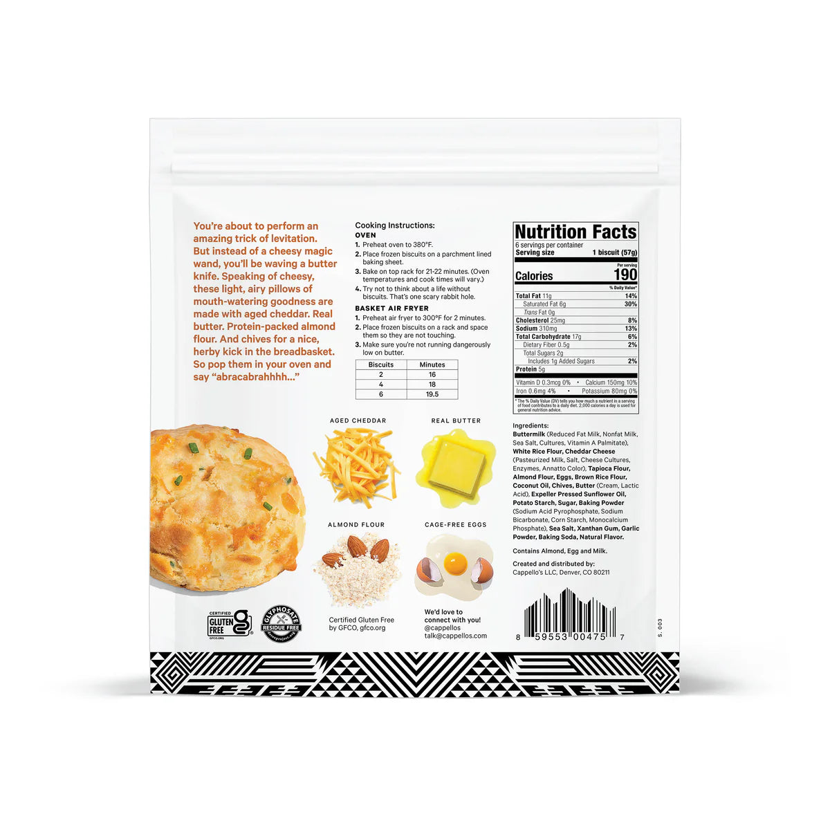 Cappello's Biscuits Cheddar 12oz