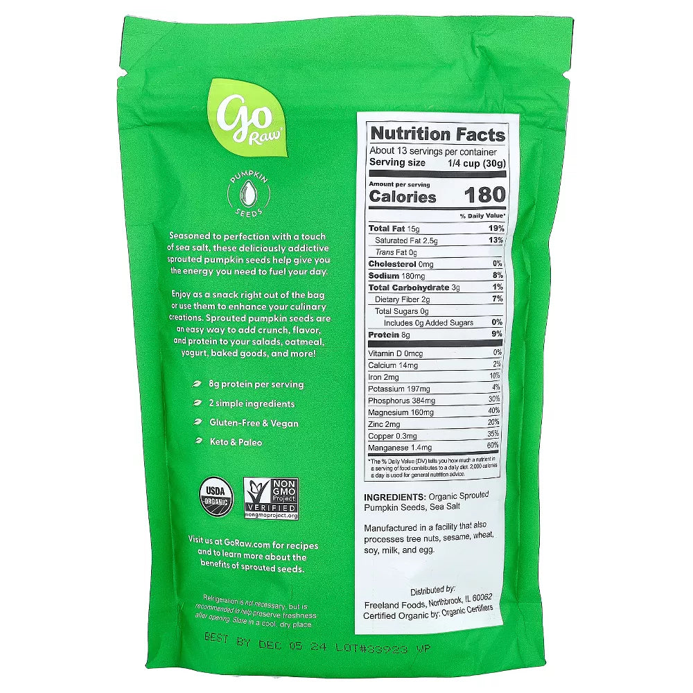 Go Raw Organic Sprouted Pumpkin Seeds, Sea Salt, 14 oz