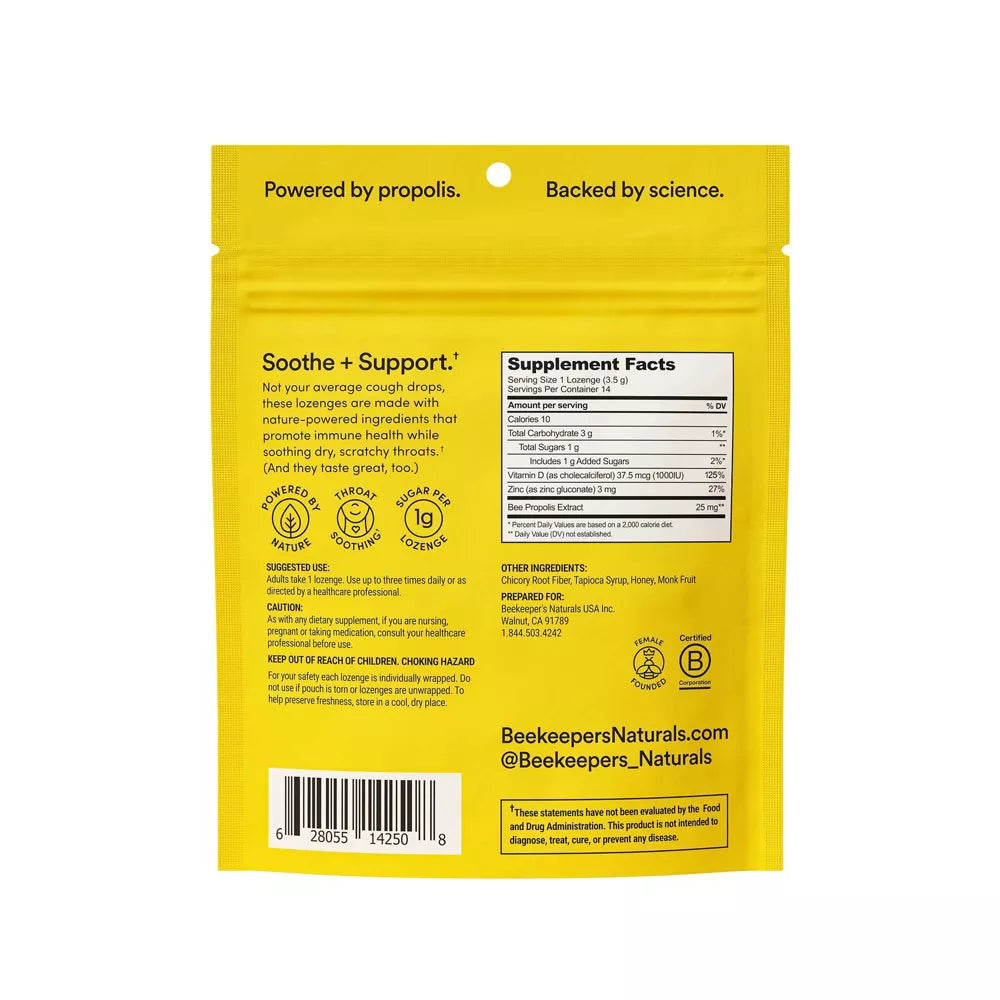 Beekeepers Naturals Propolis Soothing Honey Lozenges Honey 14 ct