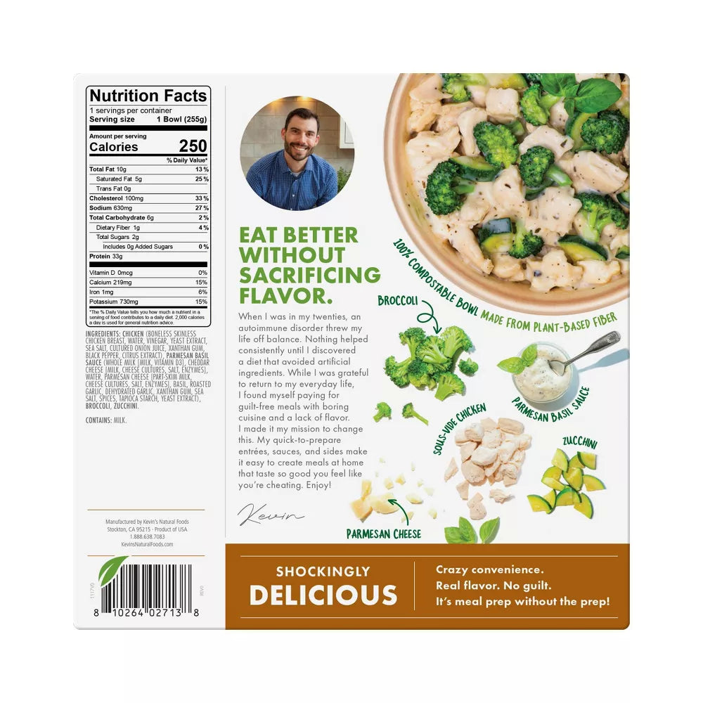 Kevin's Natural Foods Frozen Gluten Free Parmesan Basil Chicken, 9 oz