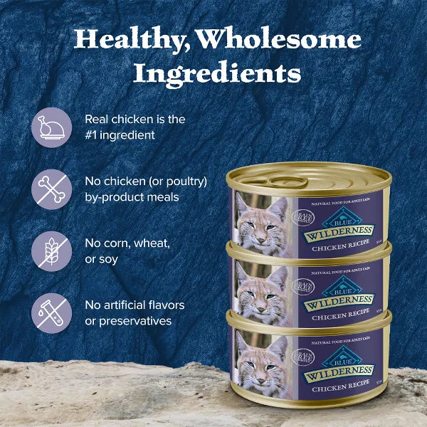 Blue Buffalo Wilderness Natural Adult Pate Wet Cat Food with Chicken Recipe, 5.5 oz