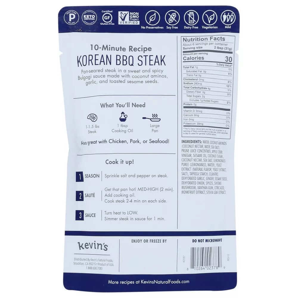 Kevin's Natural Foods Korean BBQ Sauce, 7 oz