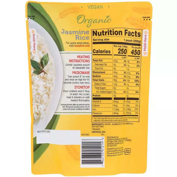 Tasty Bite Organic Jasmine Rice Bag, 8.8 oz