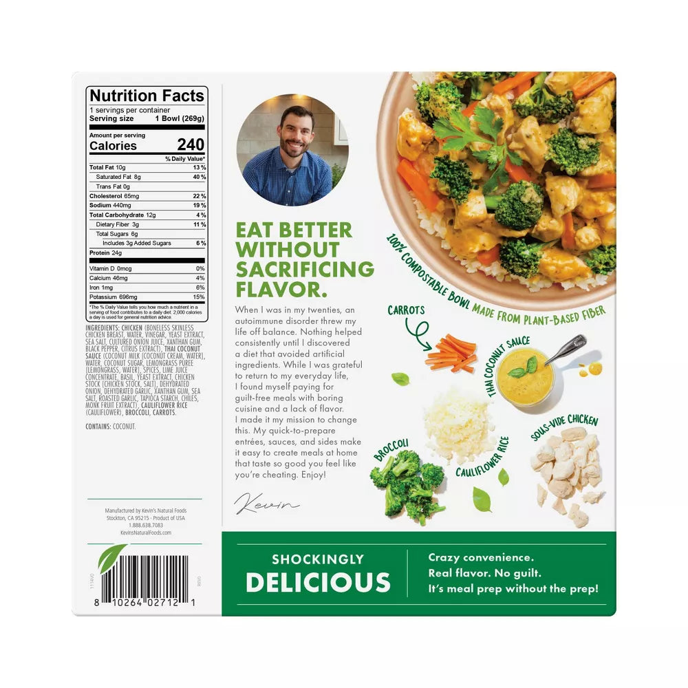Kevin's Natural Foods Frozen Gluten Free Thai-Style Coconut Chicken, 9.5 oz