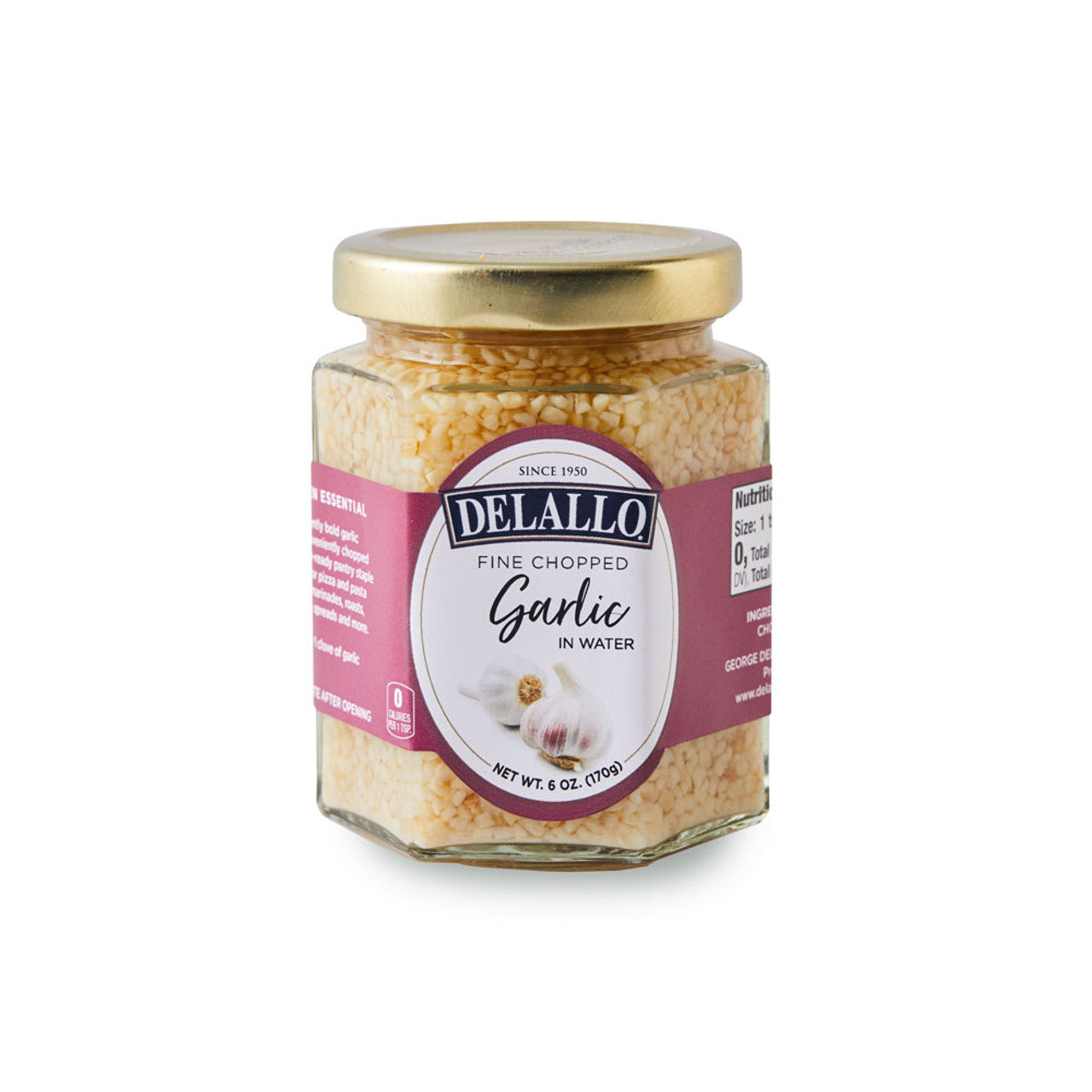 Delallo Fine Chopped Garlic in Water, 6 oz