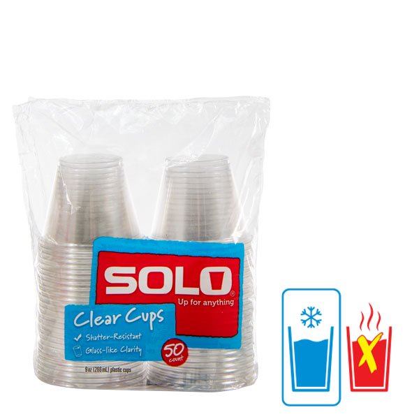 Solo Disposable Clear Plastic Cups, 50 Count