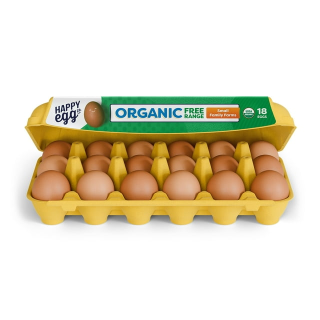 Happy Egg - Free Range Organic Large Brown Grade A Eggs - 18 count