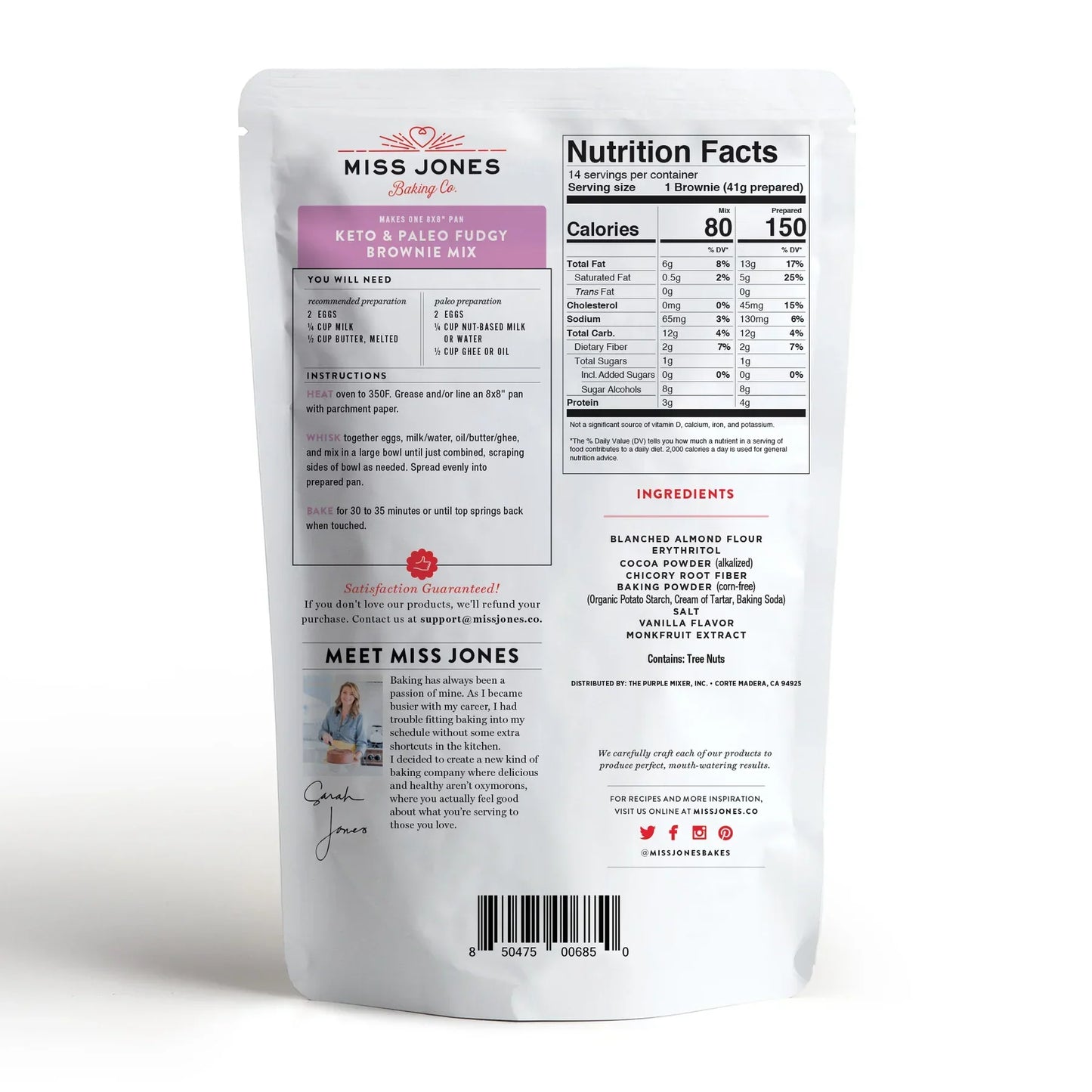 Miss Jones Baking Co Keto & Paleo Fudgy Brownie Mix, 10.57 oz