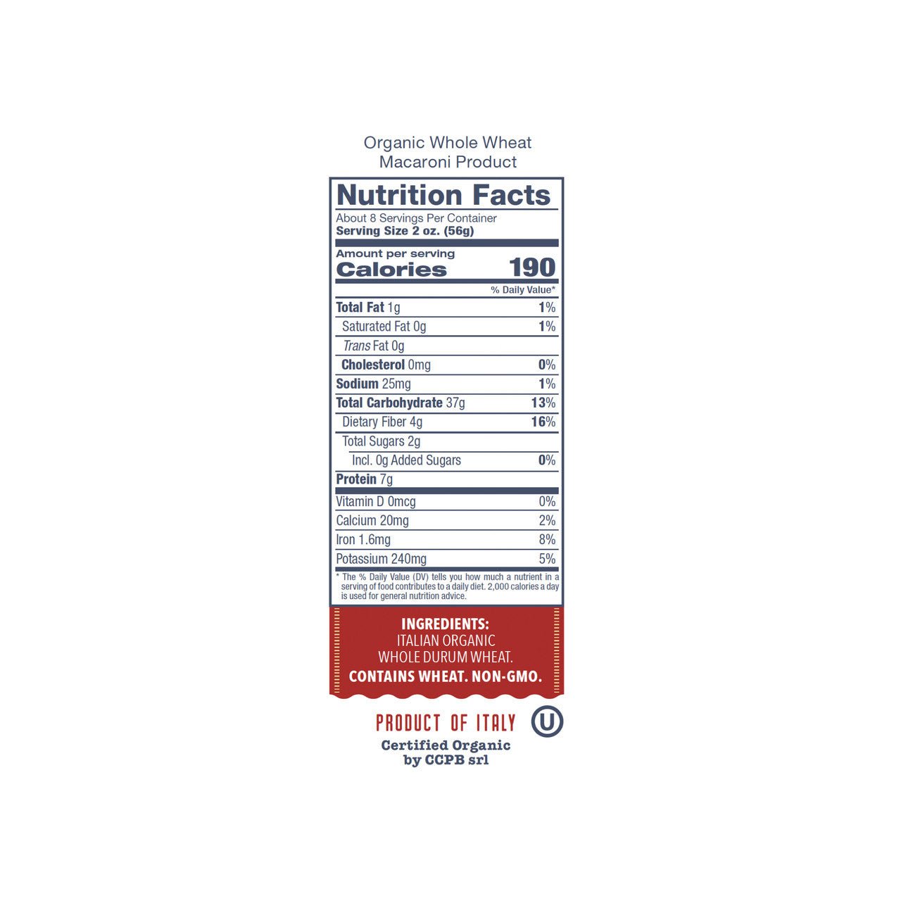 Delallo Organic Whole Wheat Penne Rigate, 16 oz