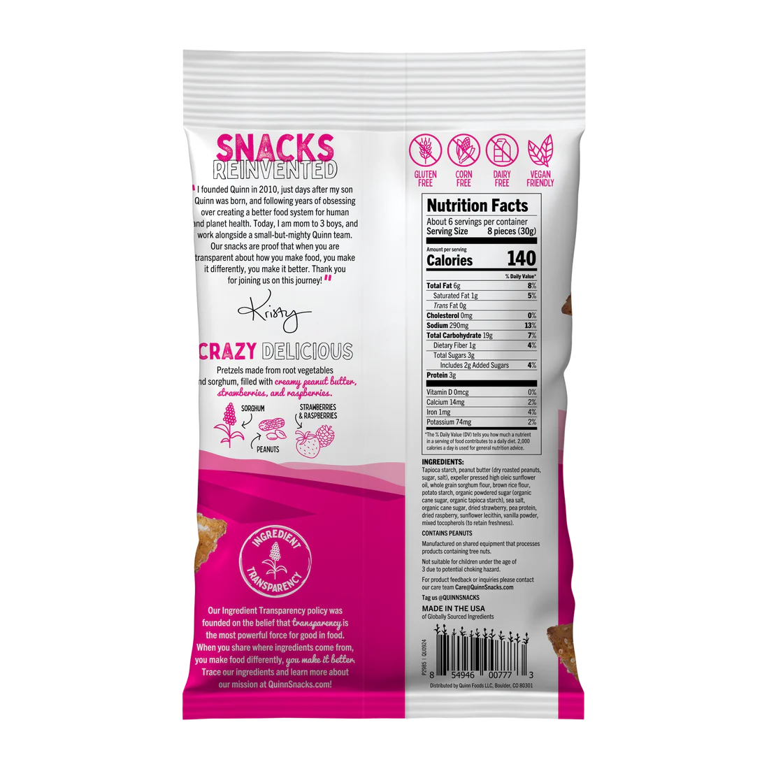 Quinn PB&J Berry Peanut Filled Pretzel Nuggets, 6 oz