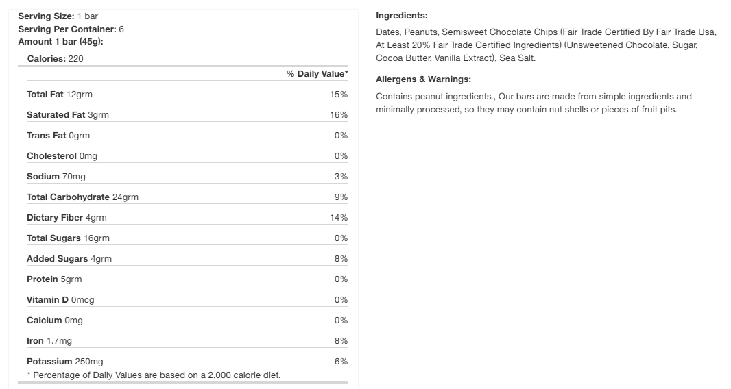 Larabar Bar Peanut Butter Chocolate Chip 6 pc, 9.6 oz