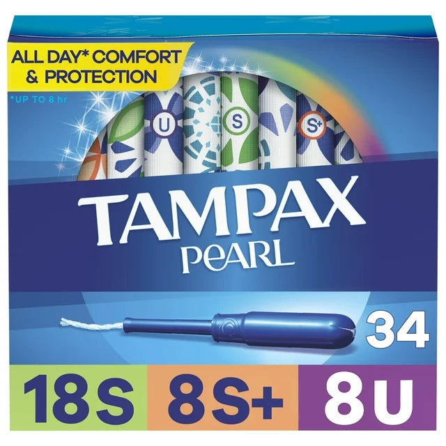 Tampax Pearl Tampons Trio Multipack Super/Super Plus/Ultra Absorbency Unscented, 34 ct