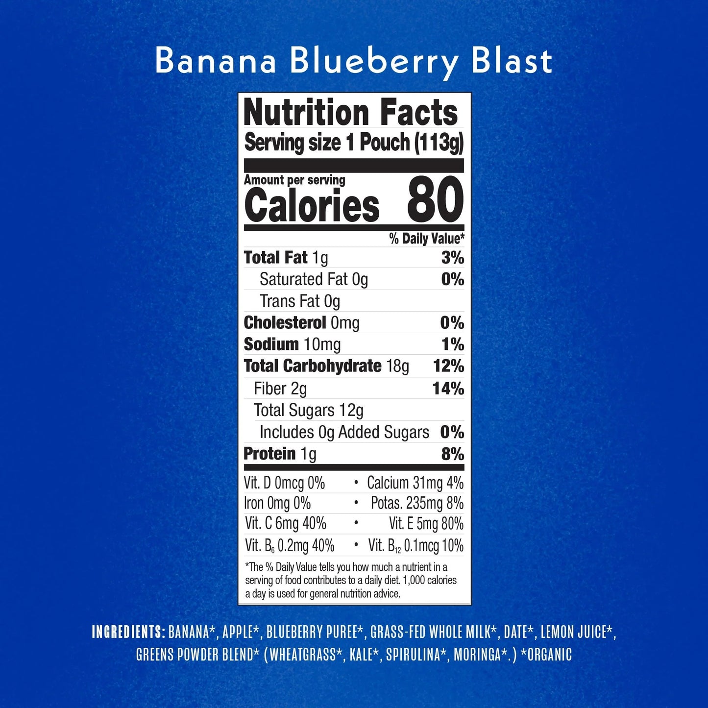 Once Upon A Farm Organic Whole Milk Smoothies Banana Blueberry Blast, 4 oz