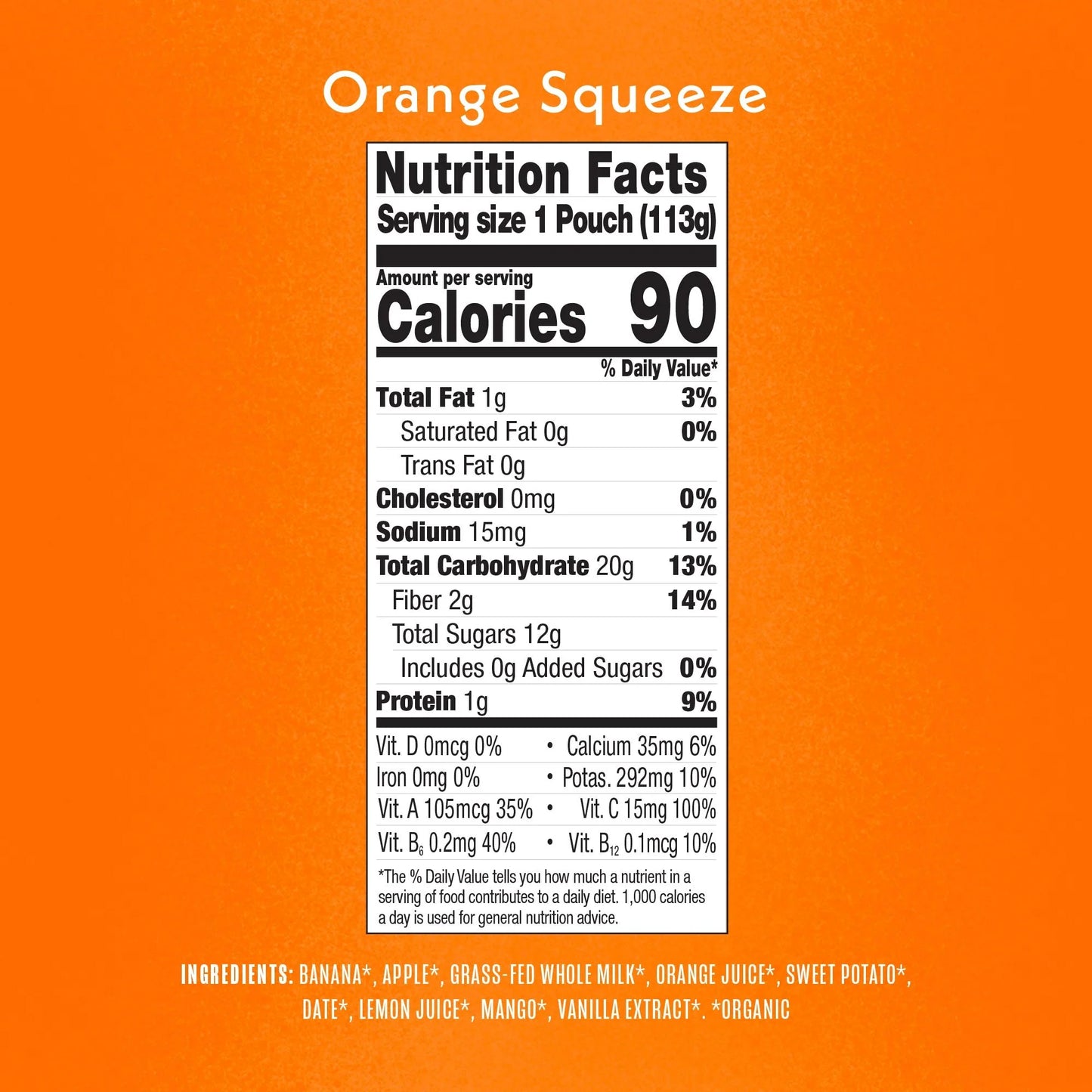 Once Upon A Farm Organic Whole Milk Smoothies Orange Squeeze, 4 oz