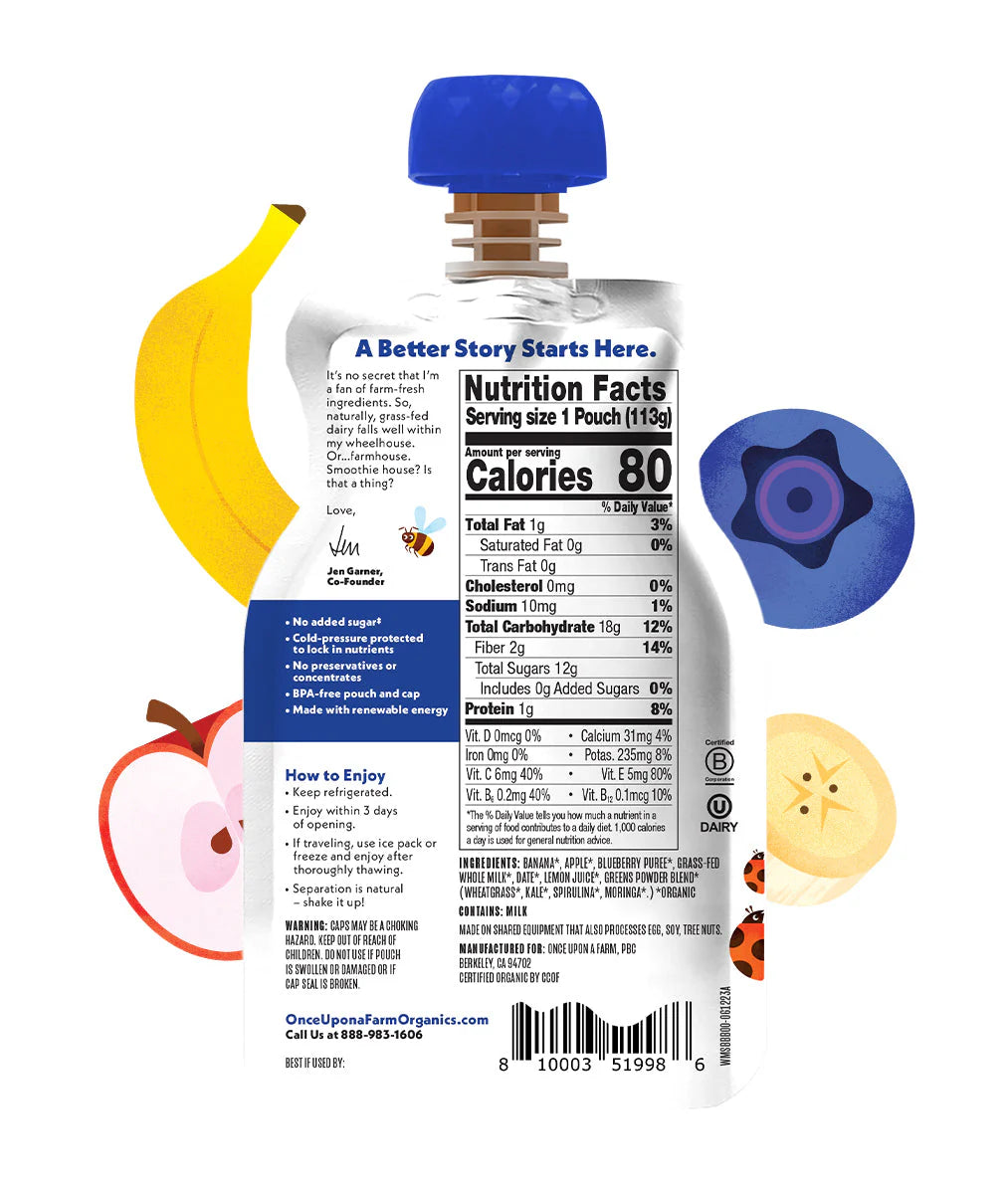 Once Upon A Farm Organic Whole Milk Smoothies Banana Blueberry Blast, 4 oz