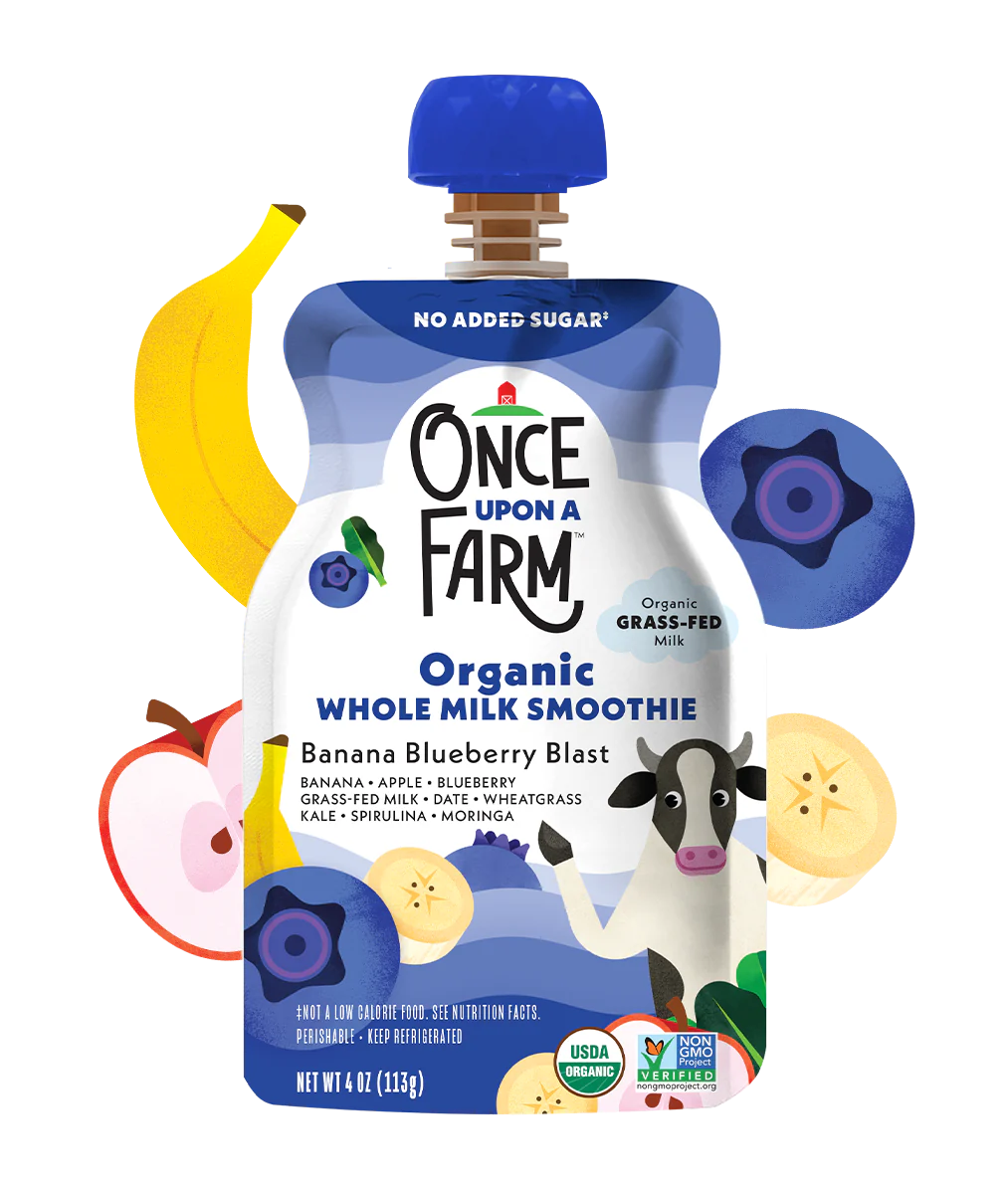 Once Upon A Farm Organic Whole Milk Smoothies Banana Blueberry Blast, 4 oz