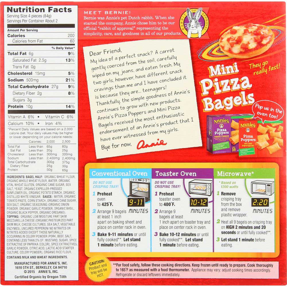 Annie's Homegrown Uncured Pepperoni Mini Pizza Bagels, 6.65 oz