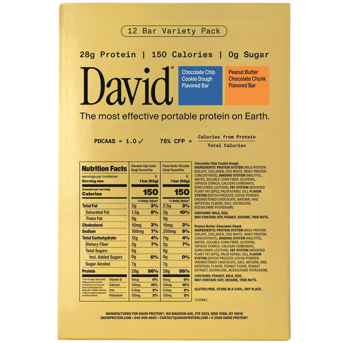 David Protein Bar Variety Pack, 12 CT