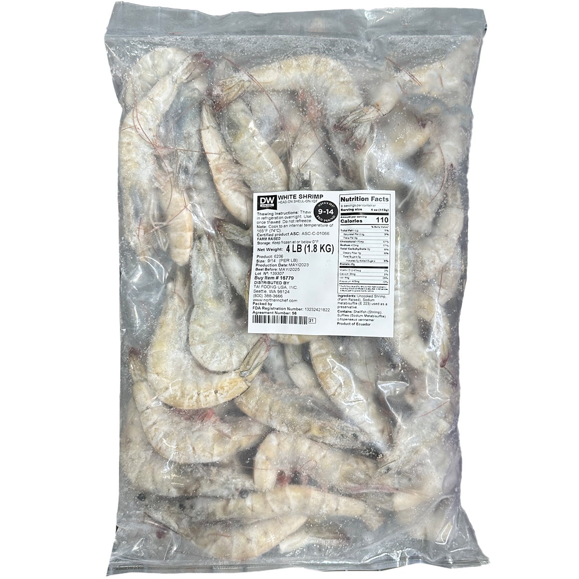 Whole Head On Farmed U-6 Black Tiger Shrimp 4 lb Bag