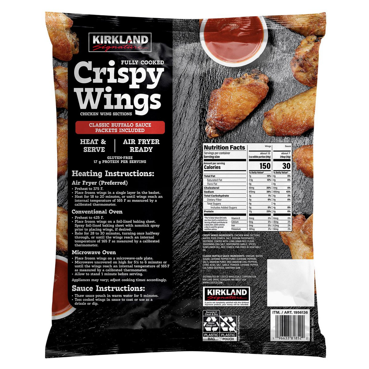 Kirkland Signature Crispy Wings with Buffalo Sauce, 4 lbs