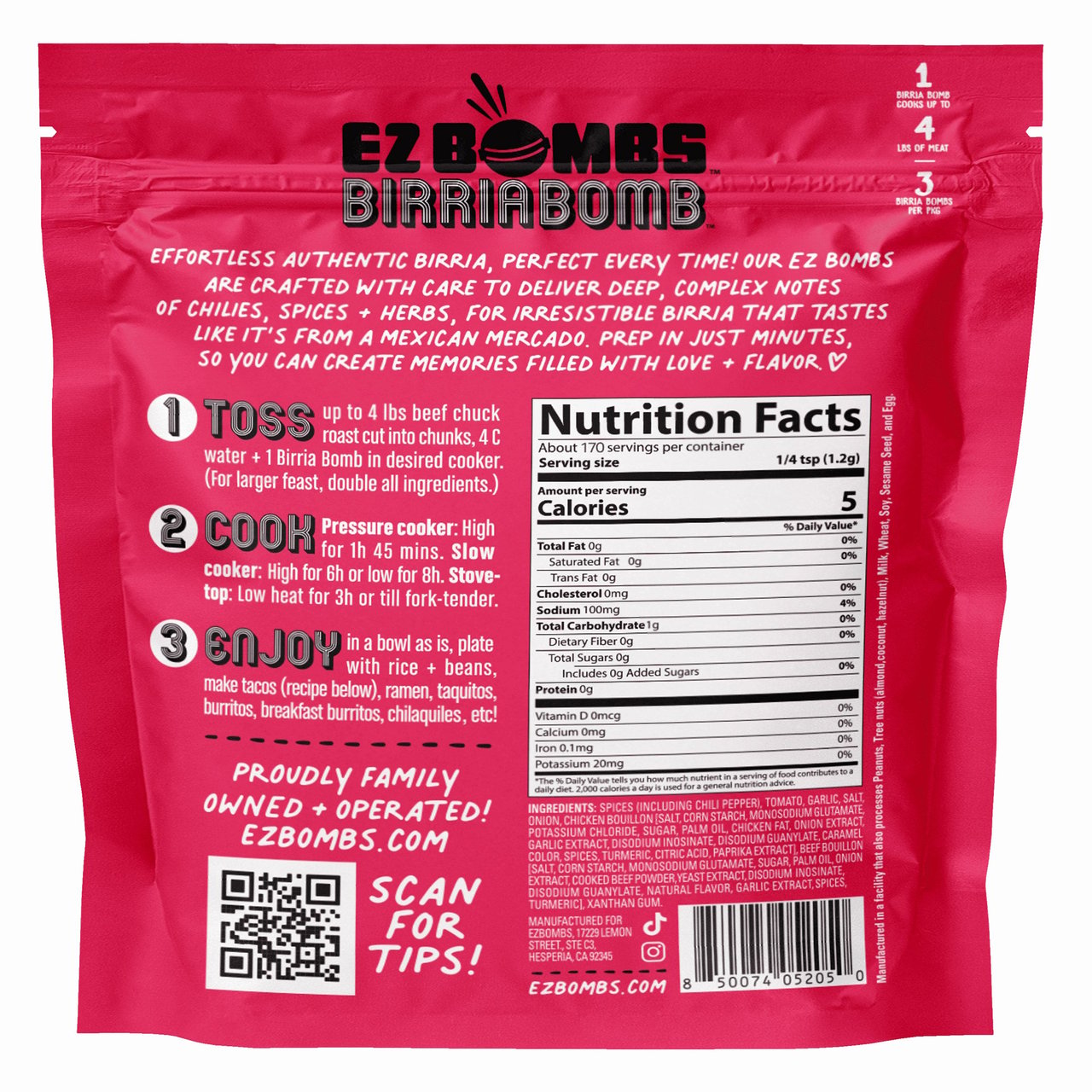 EZ Bombs Birria Bombs 3 Count, 7.2 oz
