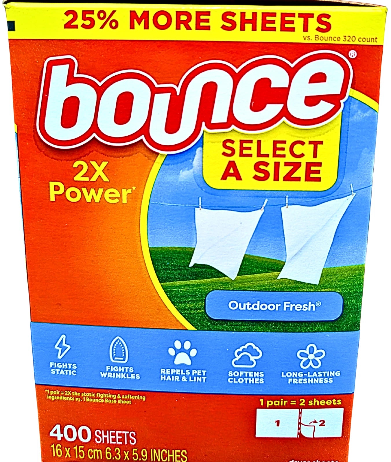 Bounce Select-a-Size Dryer Sheets, Outdoor Fresh Scent, 400 Sheets