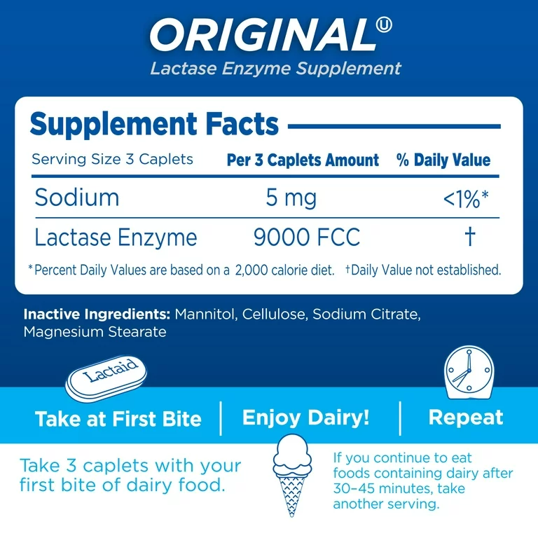 Lactaid Original Strength Lactose Intolerance Relief Caplets, 120 Count