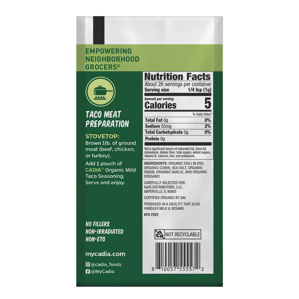 Cadia Organic Taco Seasoning Mild, 1 oz