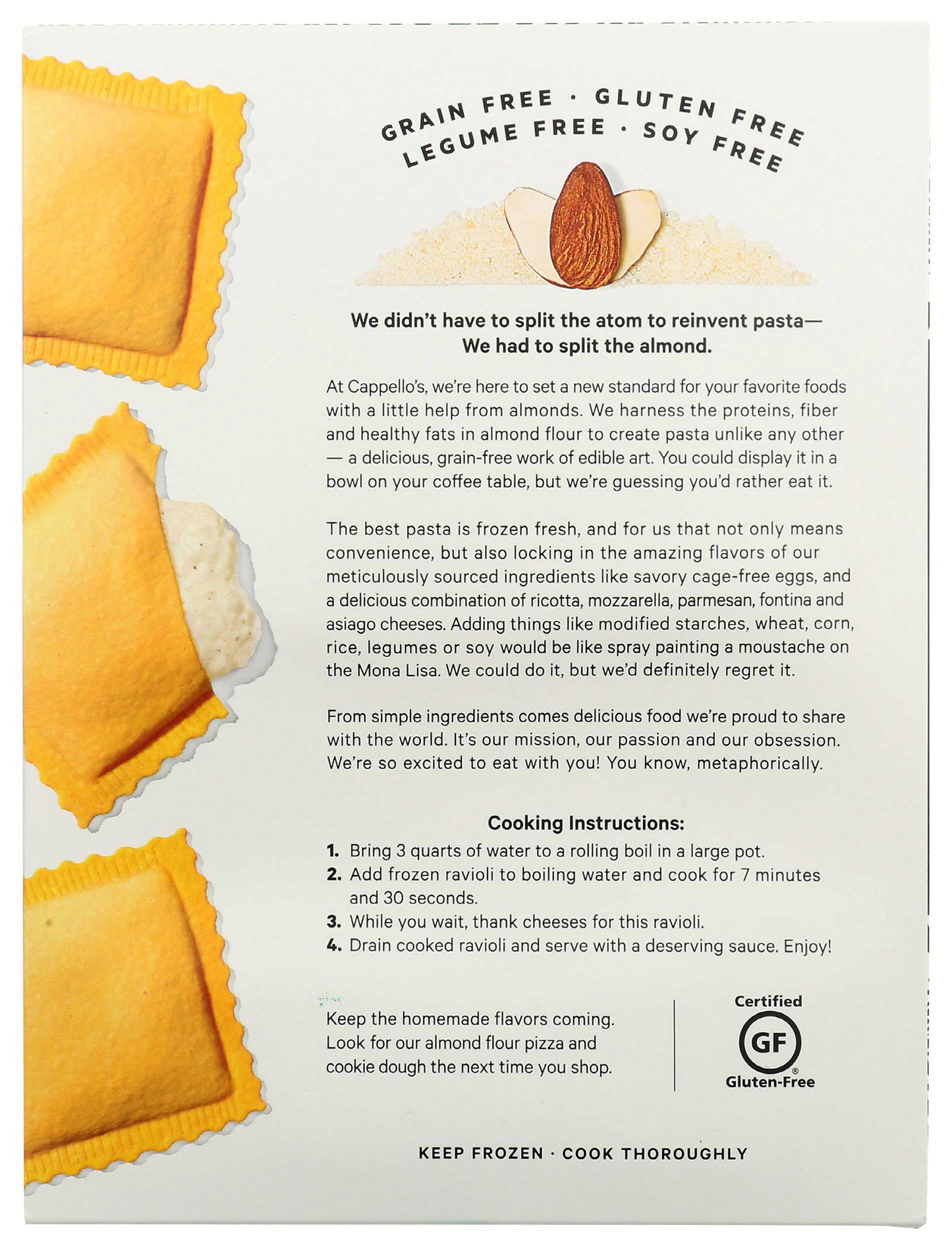 Cappello's Five Cheese Ravioli Almond Flour Pasta, 9.9 oz