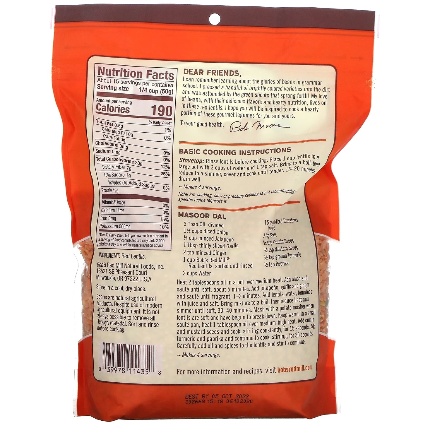 Bob's Red Mill Lentil Beans, 27 oz