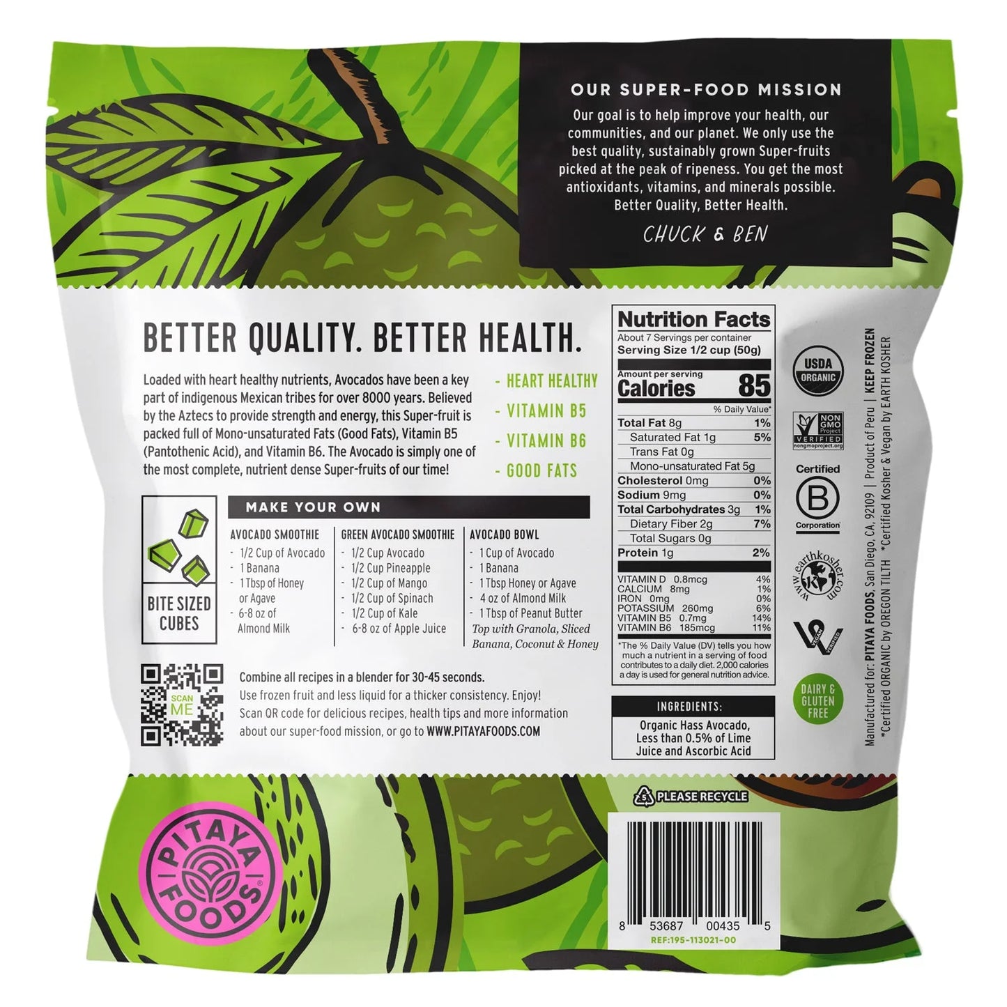 Pitaya Foods Organic Frozen Avocado Bite Sized Pieces, 12 oz