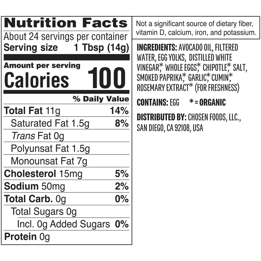 Chosen Foods Chipotle Mayo Made w/ Avocado Oil 12 oz
