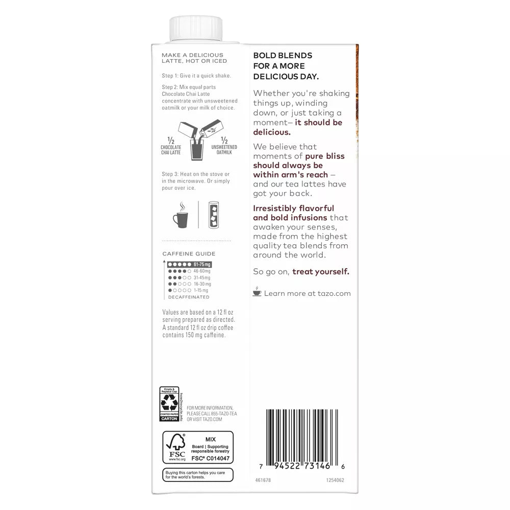Tazo Chocolate Chai Latte, Flavored Black Tea Concentrate, 32 Fl Oz