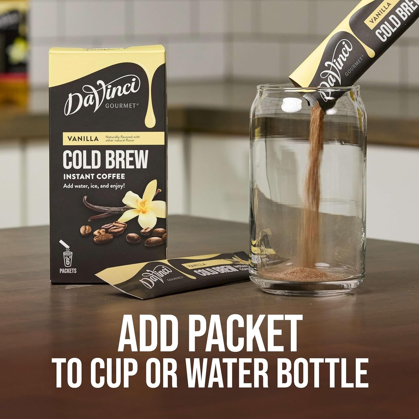DaVinci Gourmet Slightly Sweet Cold Brew Stick Pack, Instant Coffee Powder, 6 Coun