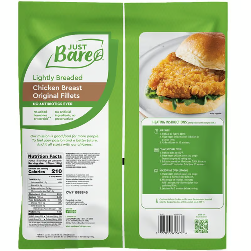 Just Bare Lightly Breaded Chicken Breast Fillet, 48 oz