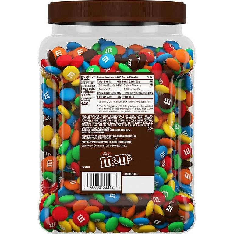 M&M's Milk Chocolate Candy, 62 oz Jar