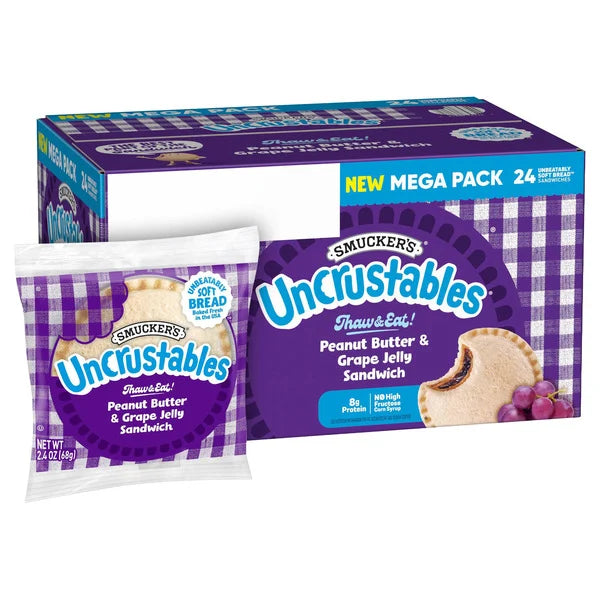 Smucker's Uncrustables, Peanut Butter & Grape Jelly Sandwich, 2.4 oz, 24 ct